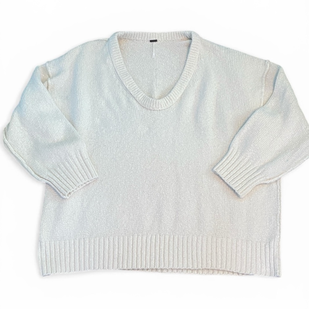 Free People Cream V-Neck Chunky Knit Sweater - Picture 3 of 6